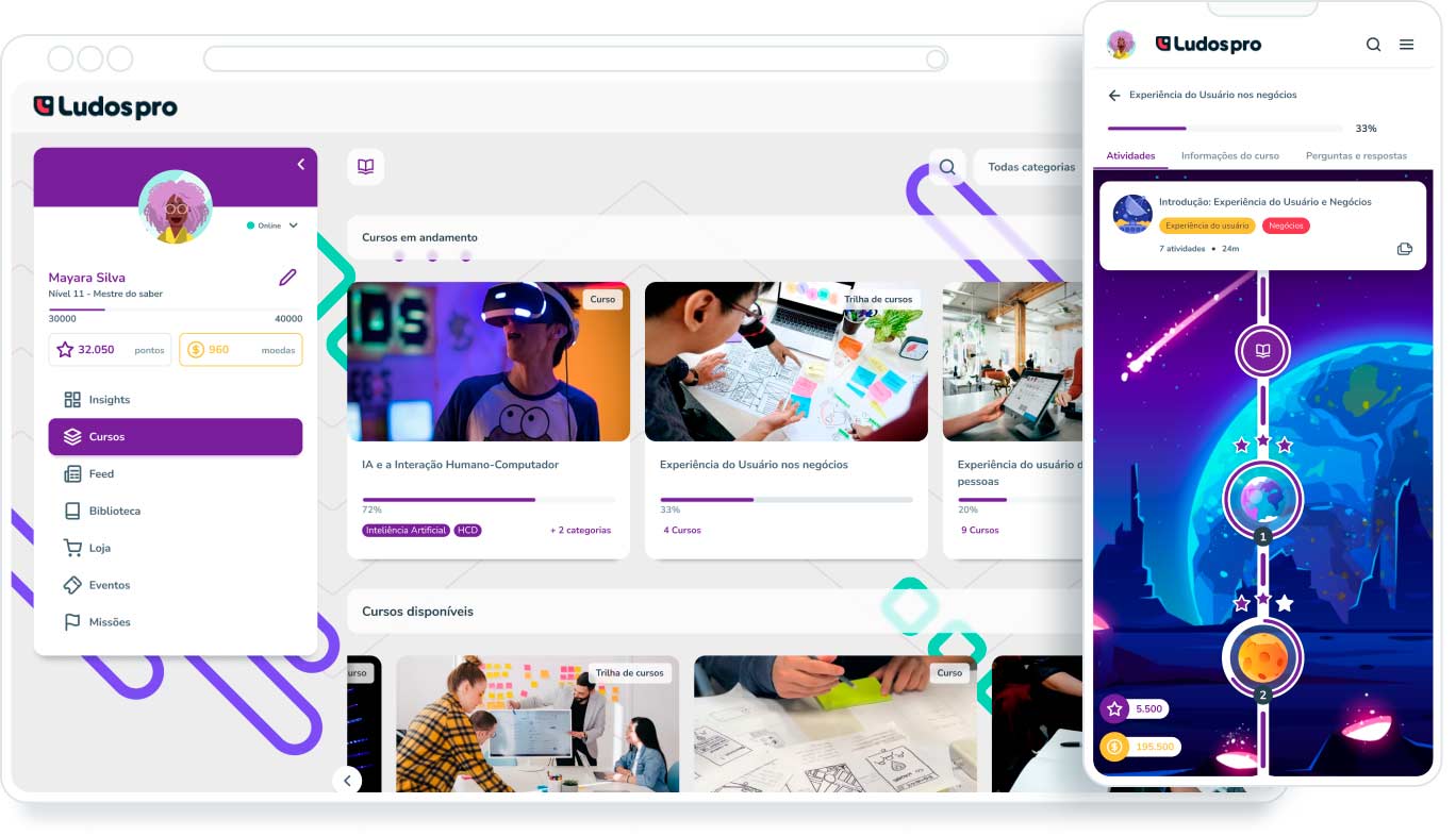Área de cursos da plataforma Ludos Pro